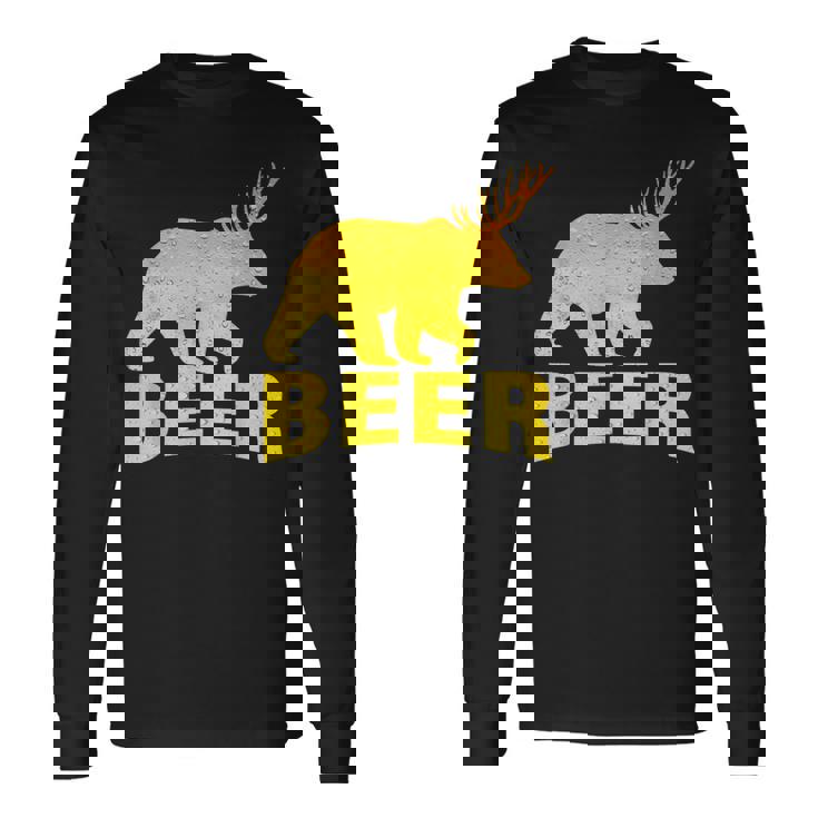 狩猟 ビール スピリット 動物 ティー ベア 鹿 ティー ビール クマ 鹿 長袖Tシャツ