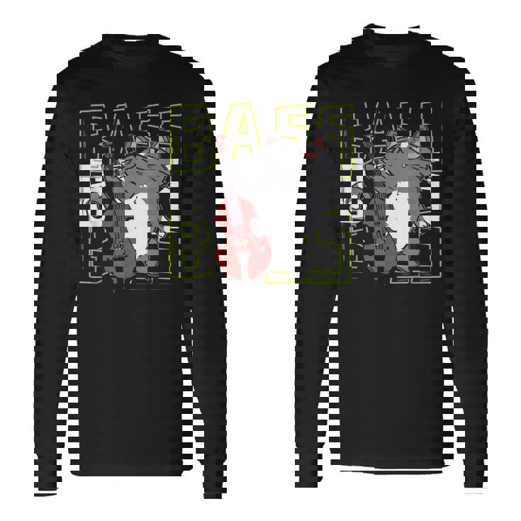 猫 二重低音プレーヤー 長袖Tシャツ