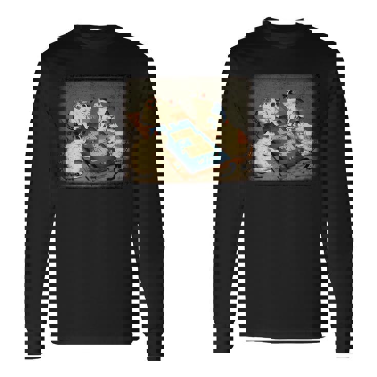 猫 遊ぶ 麻雀 面白いプレーヤー 文字付き 長袖Tシャツ