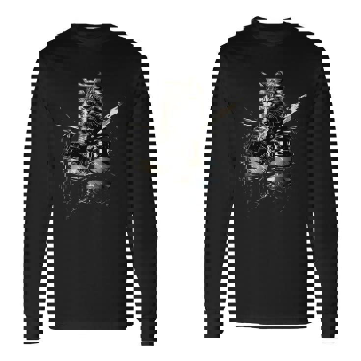 猫がドラムを叩く 長袖tシャツ 長袖Tシャツ