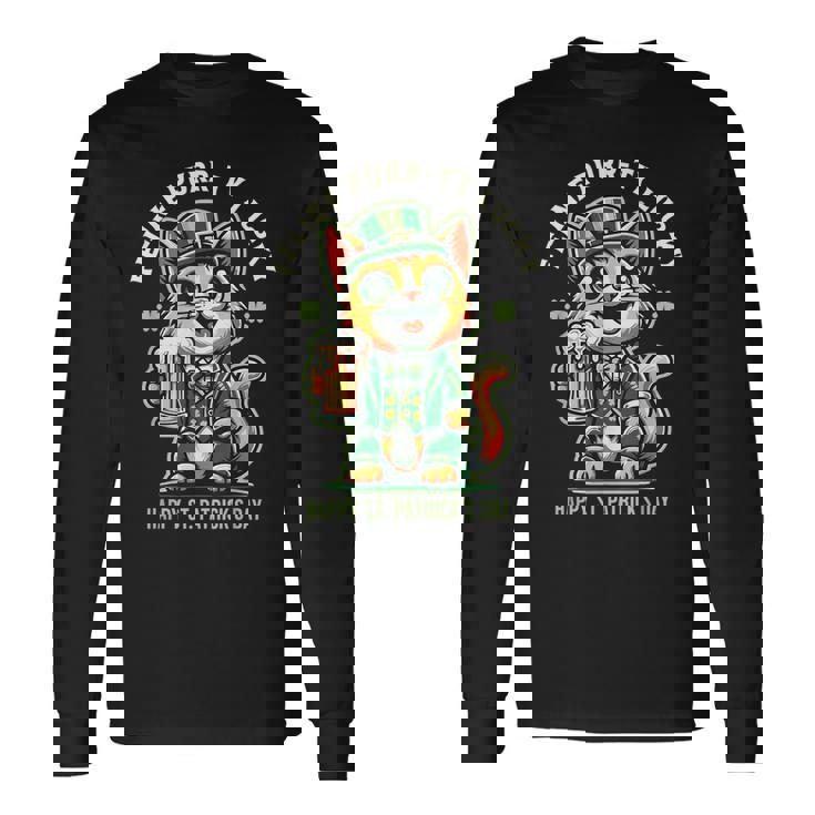 猫のパーティラッキー：セント・パトリックス・デーの猫愛好家たち 長袖Tシャツ