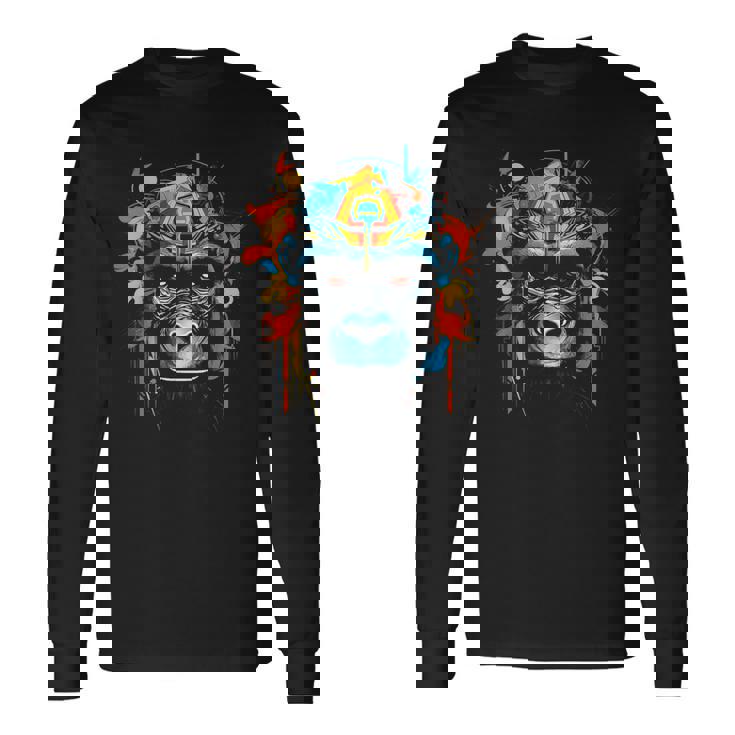 猿 動物 モチーフ イラスト 猿 長袖Tシャツ