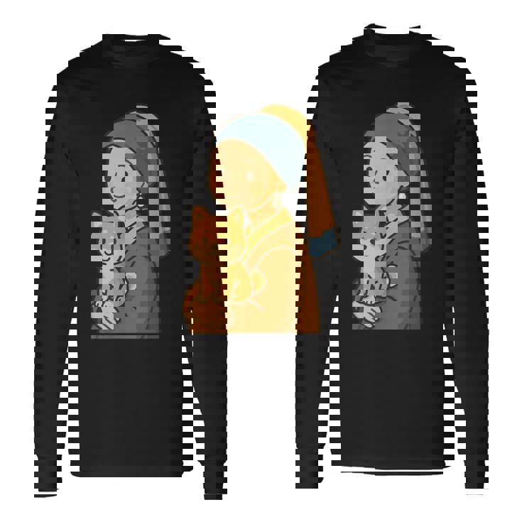 真珠の耳飾りの少女 柴犬 子柴 名画 いぬ イラスト かわいい 犬好き おもしろ 面白い 長袖Tシャツ