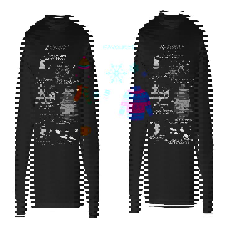 私のお気に入りの冬のものは、居心地の良い帽子、雪の結晶、ホットコーヒーです。 長袖tシャツ 長袖Tシャツ