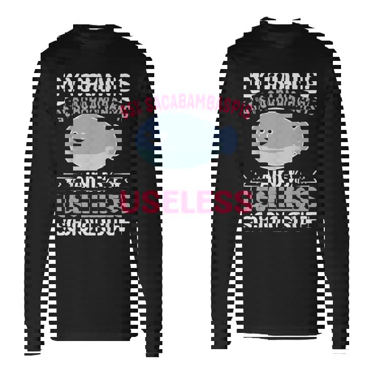 私の脳は95％サカバンバスピスの面白い魚のミーム 長袖Tシャツ