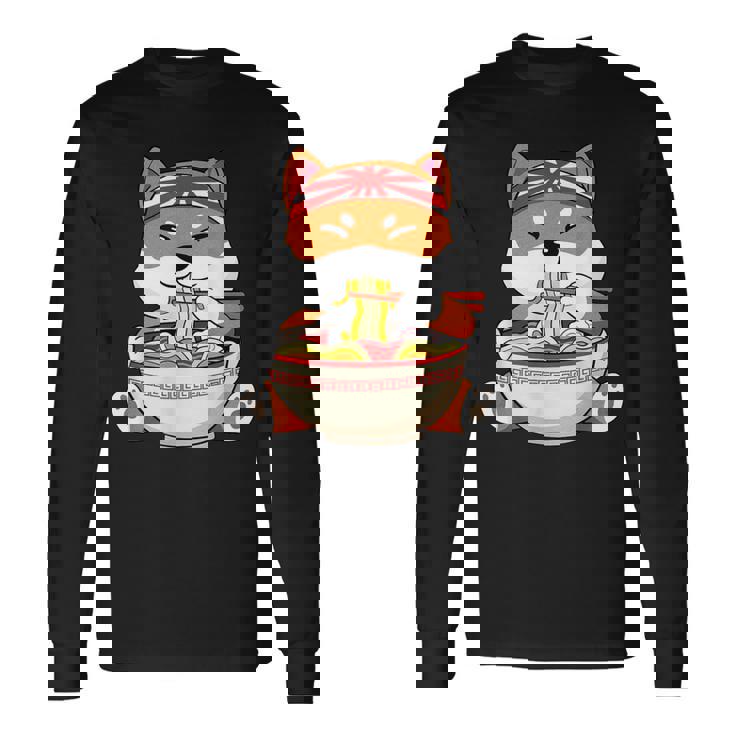 秋田芝犬ラーメンそばうどん丼アニメ漫画 長袖Tシャツ