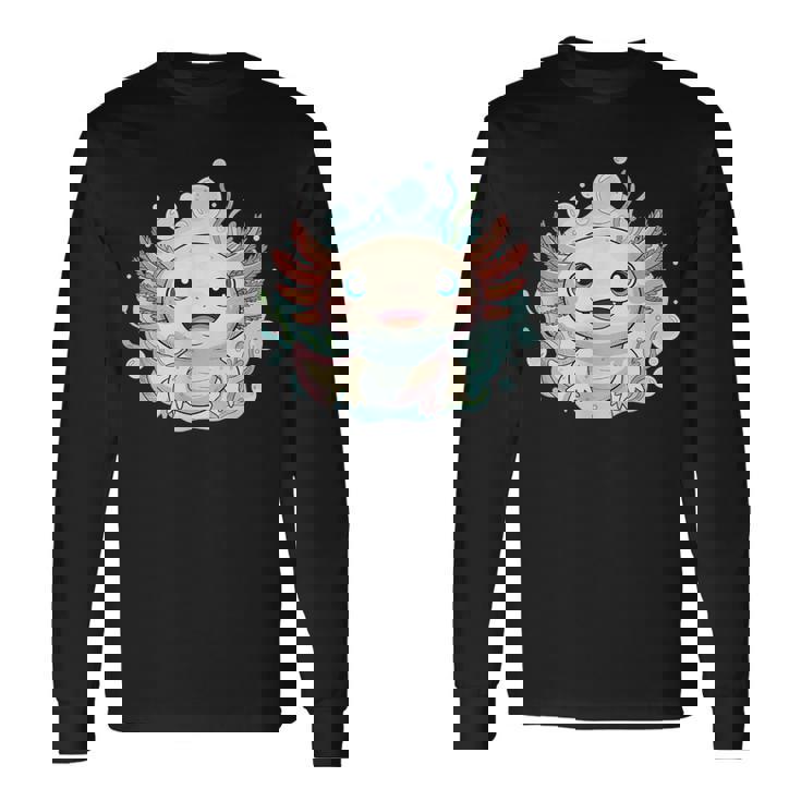 笑顔のaxolotl カワイイかわいい水中漫画 長袖Tシャツ