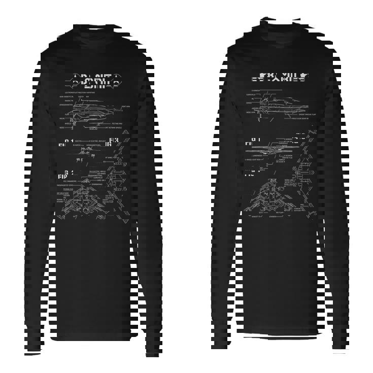 米ステルス機b2の設計図 長袖Tシャツ