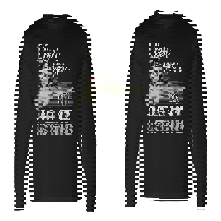 聞こえてるよ聞いていないだけだシベリアンハスキー恋人 長袖Tシャツ