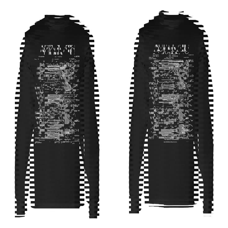 自動ピストル 拳銃 銃器 ヴィンテージガン 特許プリント 長袖Tシャツ