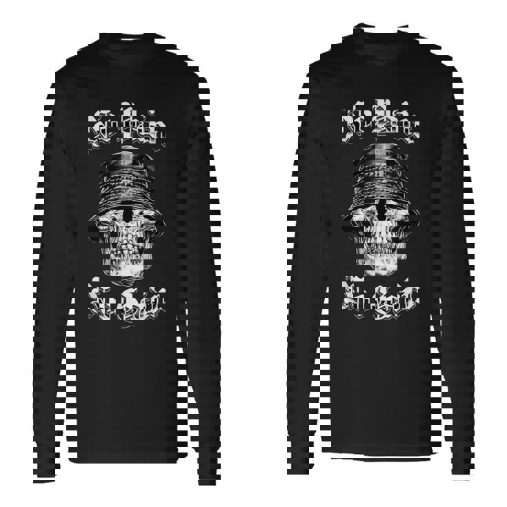 苦労なくして得るものなし チカーノタトゥーアートスカルホームボーイローライダー 長袖Tシャツ