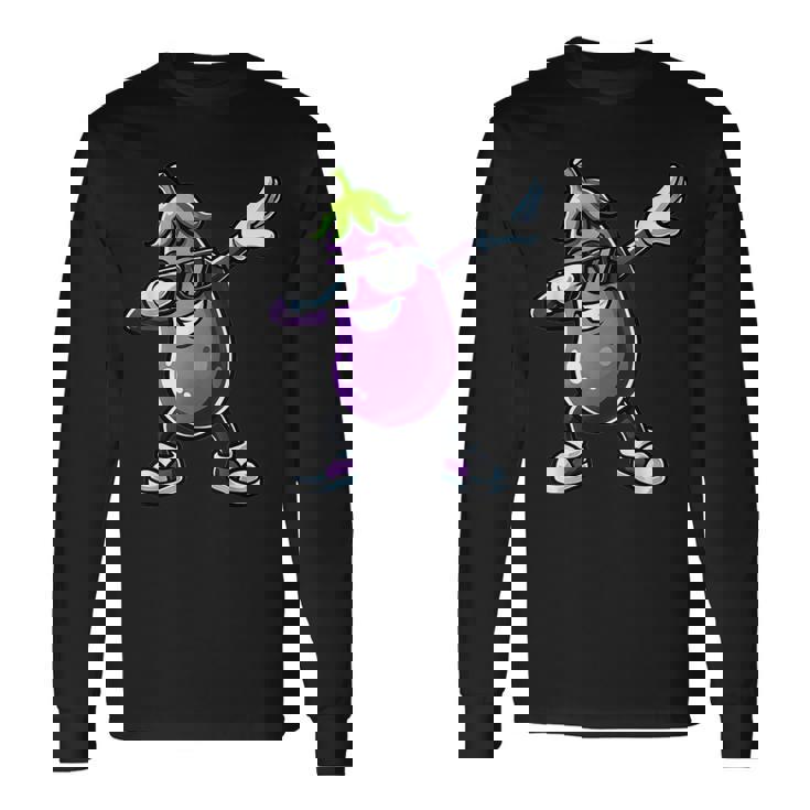 茄子を軽くたたく面白い野菜ギフト ナス付き 長袖Tシャツ