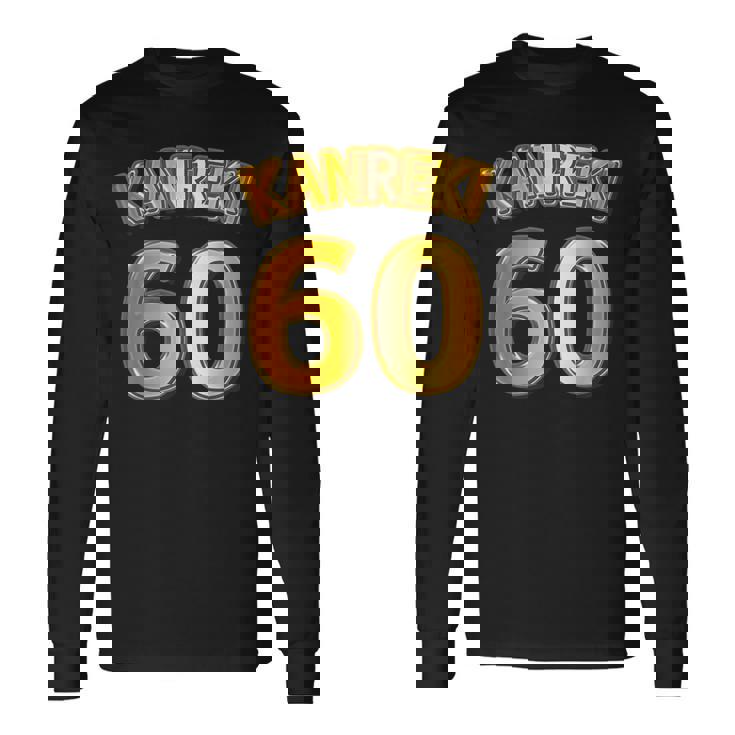 還暦 六十歳 60才 祝 Kanreki（ユニフォーム風）【フェイク 金プレート風 文字】誕生日 面白 長袖Tシャツ