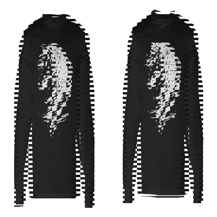 長い馬のたてがみを持つ美しい馬 長袖Tシャツ