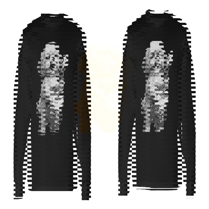 面白いtシャツ シーズー 犬 ギター イヌ メンズ 犬好き グッズ かわいい おもしろ 面白い 服 ネタ 長袖Tシャツ