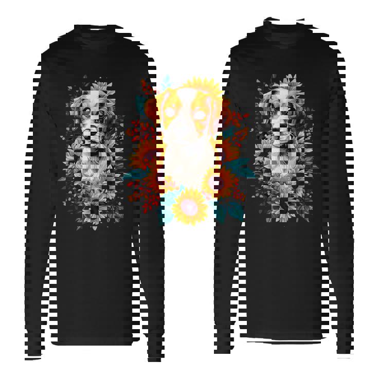 面白いtシャツ ジャックラッセルテリア ひまわり イヌ メンズ グッズ かわいい おもしろ 面白い 服 ネタ 長袖Tシャツ