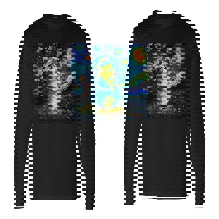 面白いtシャツ ハムスター かわいい ゴッホ 星月夜 動物 メンズ グッズ 面白い 服 ネタ 子供 キッズ 長袖Tシャツ