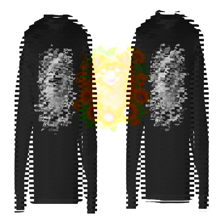 面白いtシャツ ポメラニアン ひまわり わんこ メンズ 犬好き グッズ かわいい おもしろ 面白い 服 ネタ 長袖tシャツ 長袖Tシャツ