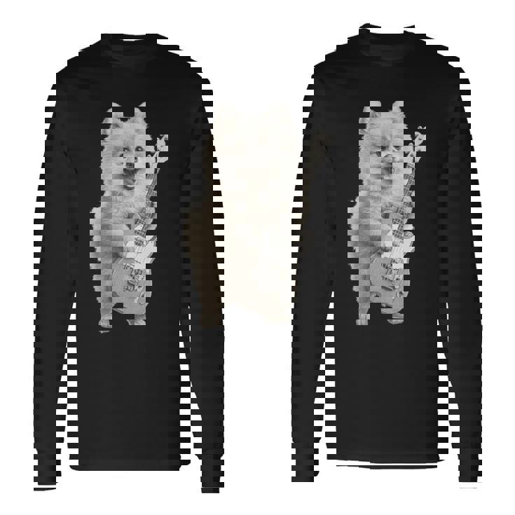 面白いtシャツ ポメラニアン 犬 ギター イヌ メンズ 犬好き グッズ かわいい おもしろ 面白い 服 ネタ 長袖tシャツ 長袖Tシャツ