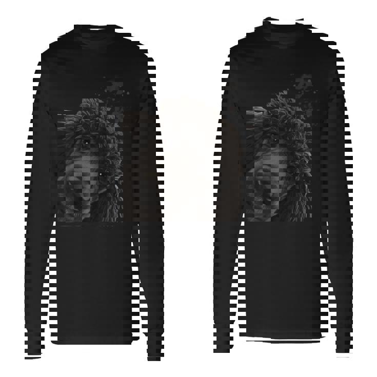 面白いおさるの犬 ブラック スタンダードプードル 長袖Tシャツ