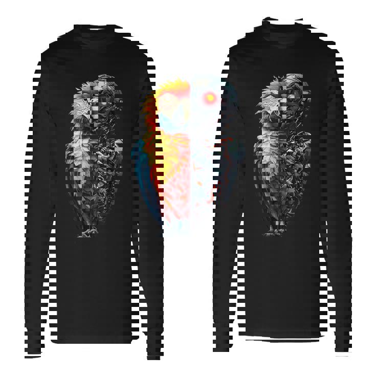 面白いオウムロボット動物愛好家サイボーグオウムロボット Robot Parrot Lover Cyborg Ai 長袖Tシャツ