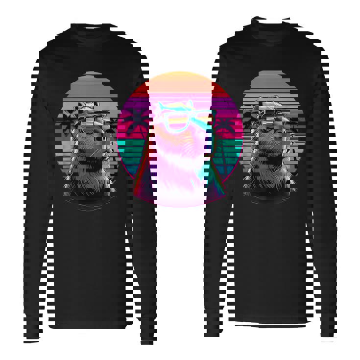 面白いカピバラ ヴィンテージ げっ歯類 レトロ ヴェイパーウェーブ 美的ゴス 長袖Tシャツ