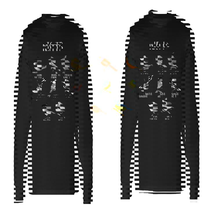面白いバードウォッチング ユーモア おっぱいコレクション 素敵なシジュウカラ鳥 長袖Tシャツ