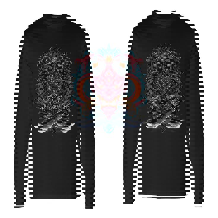 鬼魔悪魔日本の般若の面 長袖Tシャツ