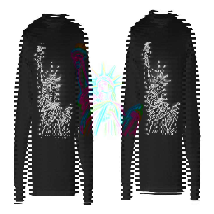 鮮やかな自由の女神tシャツ カラフルなアイコン 長袖Tシャツ