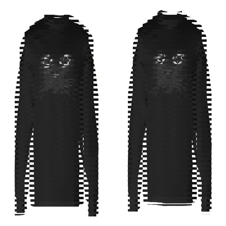 黒猫 顔 グラフィックデザイン 面白い猫好き ハロウィンギフト 長袖Tシャツ