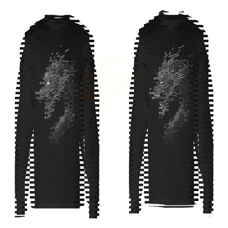 黒龍モチーフ 神話上の作品 黒龍 長袖Tシャツ