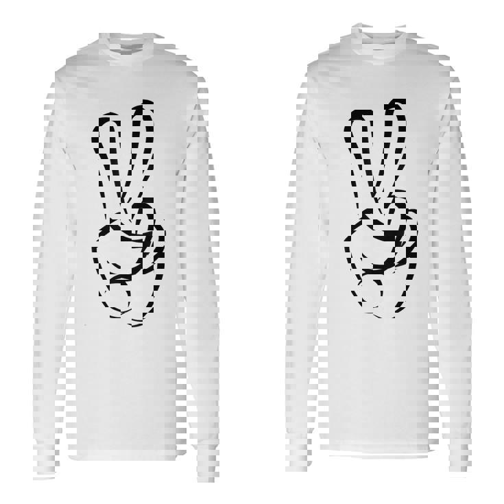 2本指 ピースサイン キュート ビクトリー ハンド ジェスチャー ピースシンボル 長袖Tシャツ