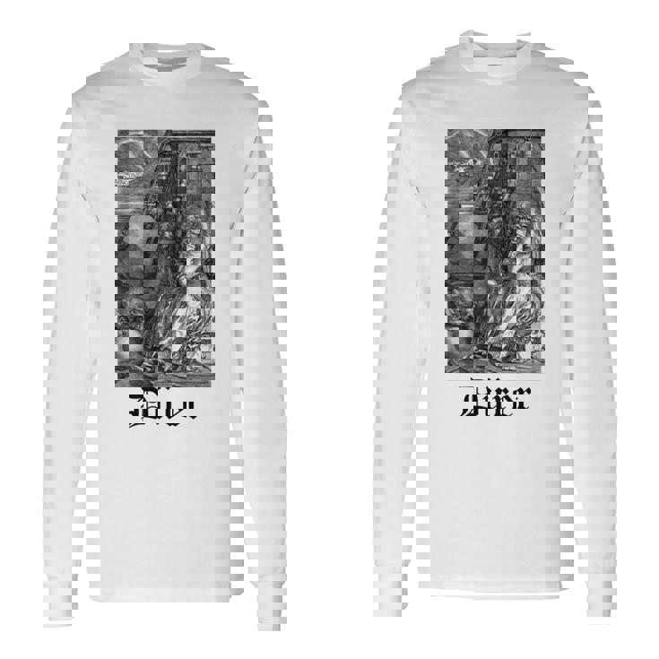 Albrecht Dürer Durer クリスチャンアート メランコリア ホワイト 長袖tシャツ 長袖Tシャツ