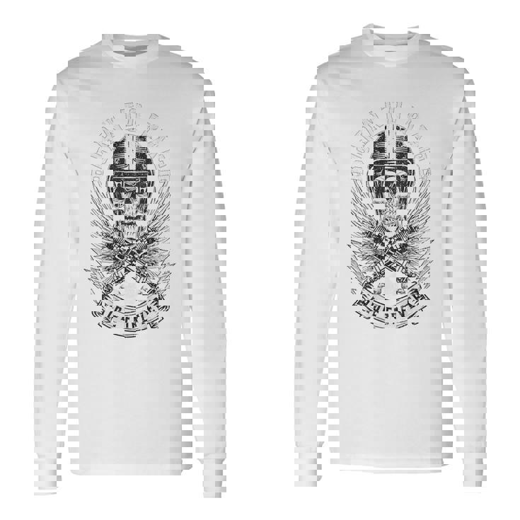 Born To Race Ride Forever スカルバイカーデザイン 長袖Tシャツ