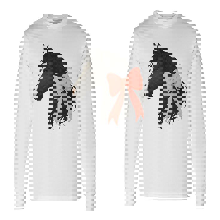 Cute Horse Pink Coquette Bow Horse Lover Long Sleeve T-Shirt