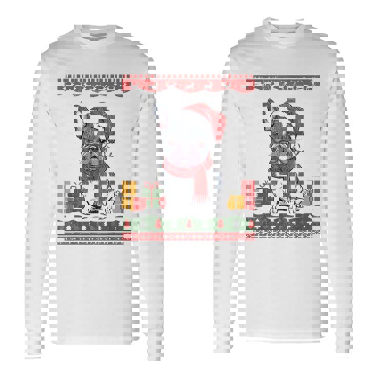 French Bulldog Santa Hat Frenchie Dog Ugly Christmas Sweater Long Sleeve T-Shirt