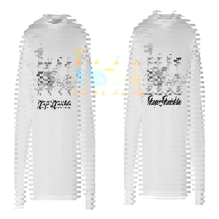 Hanukkah Goose Happy Hanukkah Menorah Dreidel Jewish Long Sleeve T-Shirt