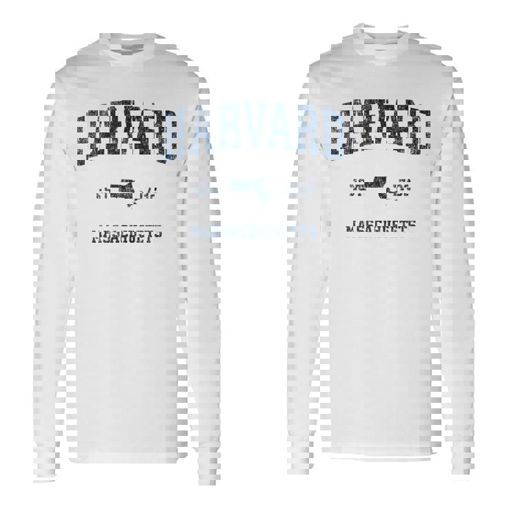 Harvard マサチューセッツ州 ヴィンテージ スポーツ デザイン ネイビー プリント 長袖Tシャツ