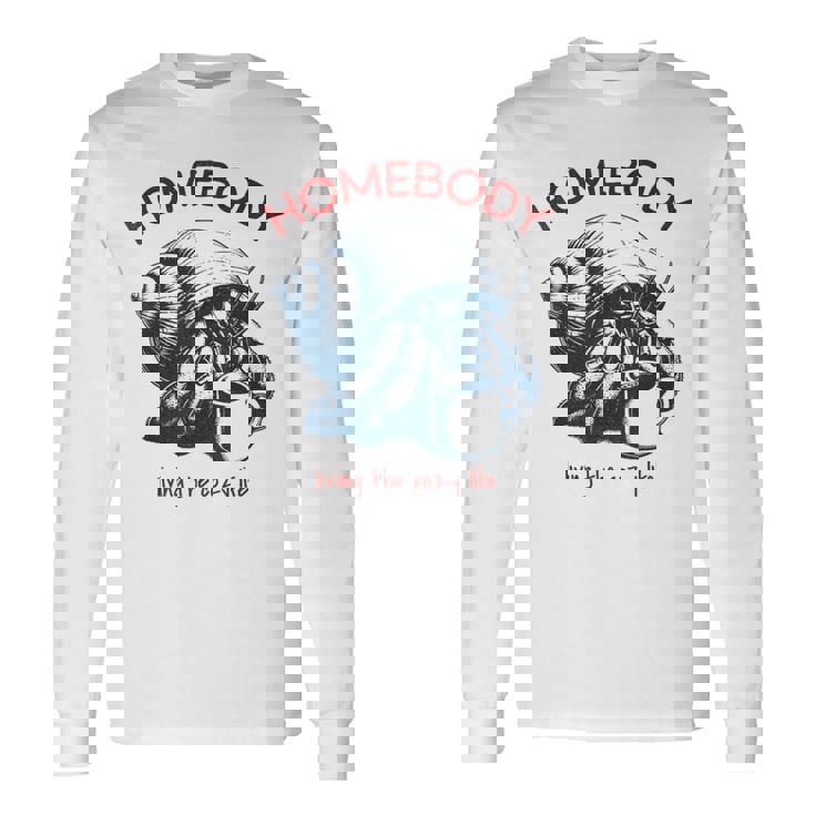 Homebody 居心地の良い生活 面白いヤドカリとコーヒー 長袖Tシャツ