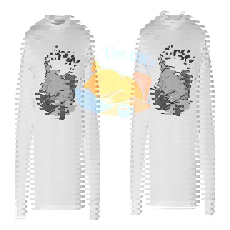 I'm Ok おかしな猫 在宅勤務 コーヒーミーム 長袖Tシャツ ギフトのアイデア