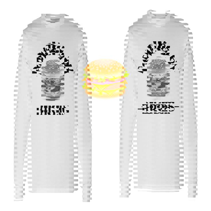 Powered By Burgers ファーストフード愛好家 面白いビーフバーガー 長袖Tシャツ ギフトのアイデア