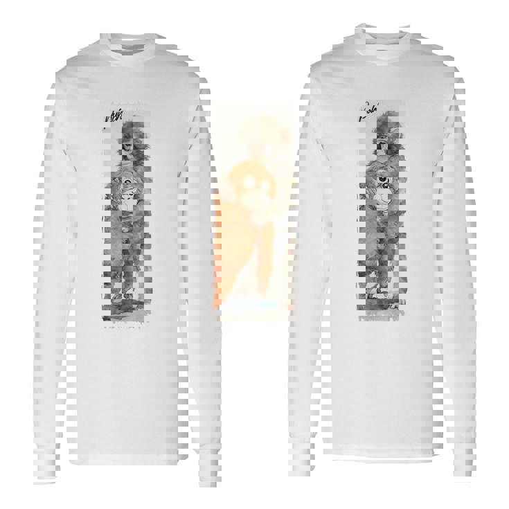 Punch – かわいい赤ちゃん猿とオランウータンのぬいぐるみ 水彩 長袖tシャツ 長袖Tシャツ