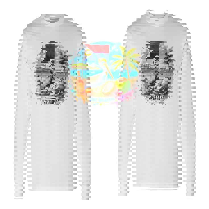 Sint Maarten Flag Pelican Rum Beach Coconut Island Souvenirs Long Sleeve T-Shirt
