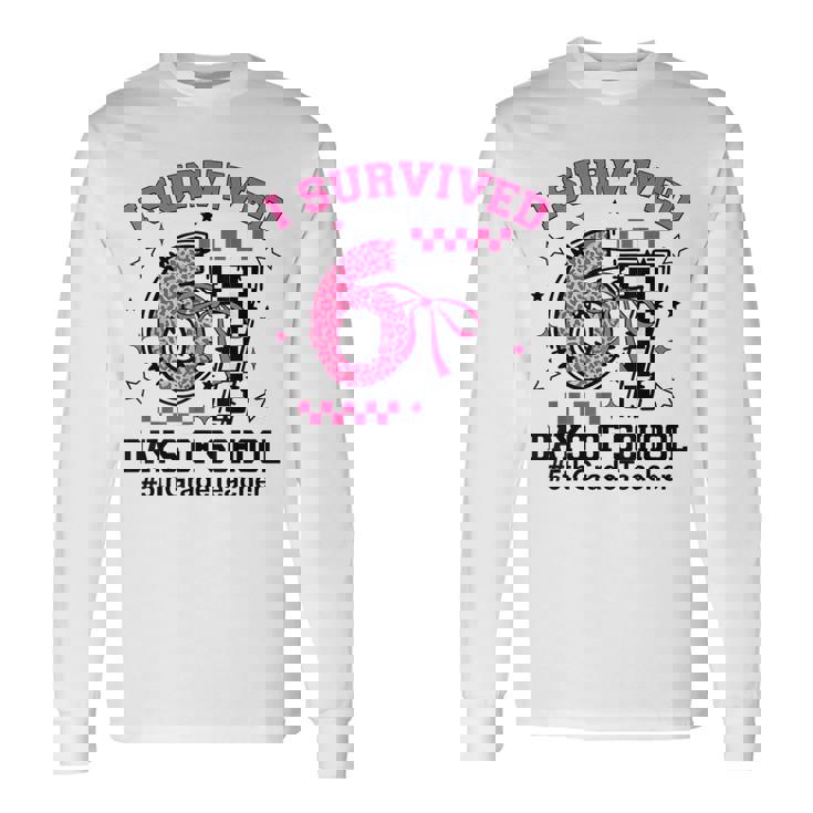 I Survived 67 Days Leopard Checkered 6 7 5th Grade Teacher Long Sleeve T-Shirt
