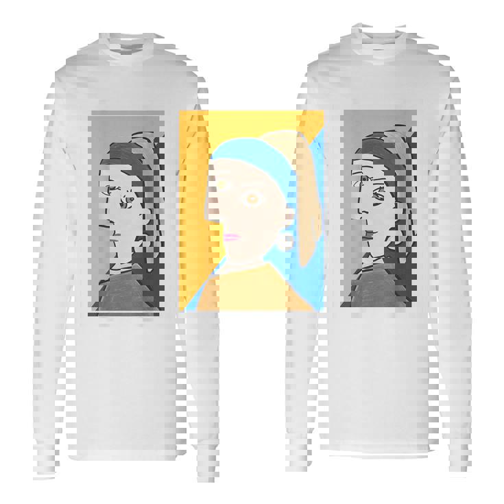 《バックプリント・背中側》【ピカソ風】真珠の耳飾りの少女／フェルメール（パロディ）【世界の名画】面白い 長袖Tシャツ