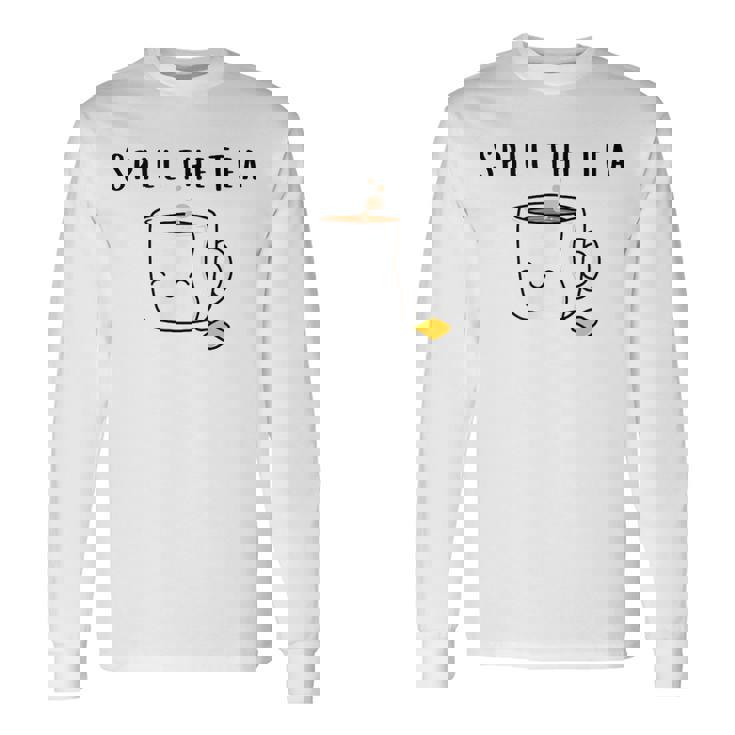 お茶をこぼす 友情 お茶好きの人 かわいい かわいい 湯呑み パーティー 長袖Tシャツ