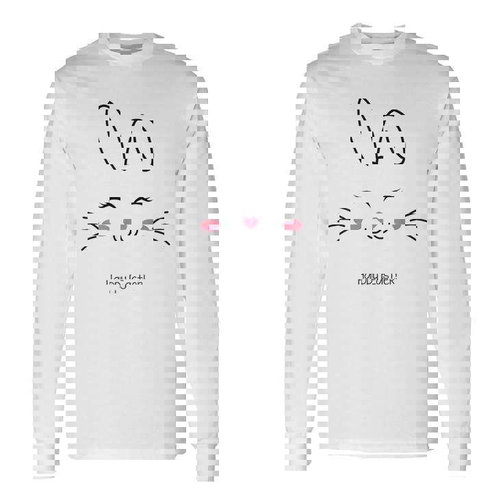 かわいいバニーフェイス イースターバッグ ピンク ハート イースター 長袖Tシャツ