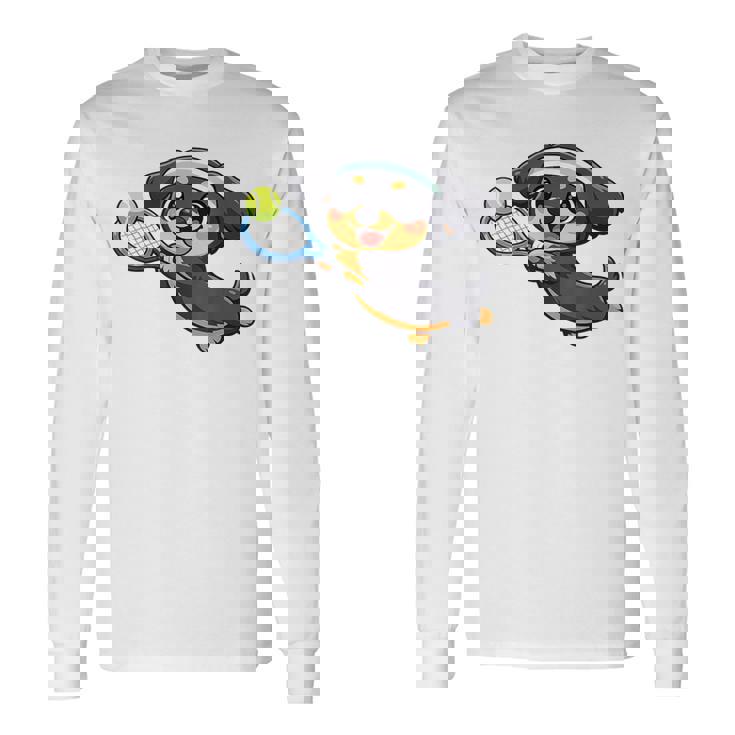 かわいい犬のテニス漫画アート 長袖Tシャツ
