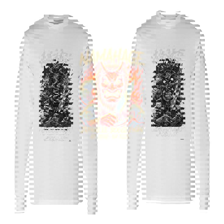 なまはげ 日本のブギーマン 、民話 妖怪 鬼 デーモン 波のアート 長袖Tシャツ