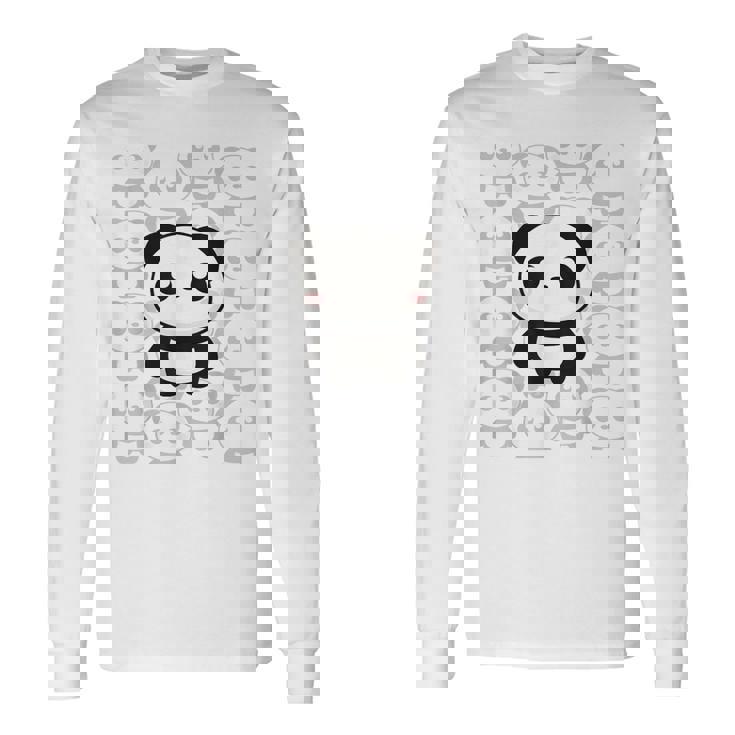 やさしく目立つパンダ ほっこり癒しのパンダイラスト 長袖Tシャツ